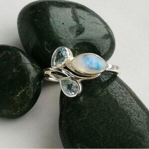 Sterling silver Moonstone Blue Topaz  ring size 10